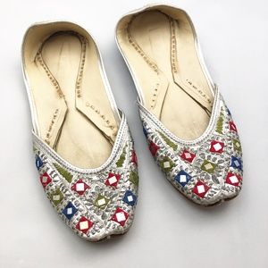 Embroidered Indian Leather Shoes w Mirror Details